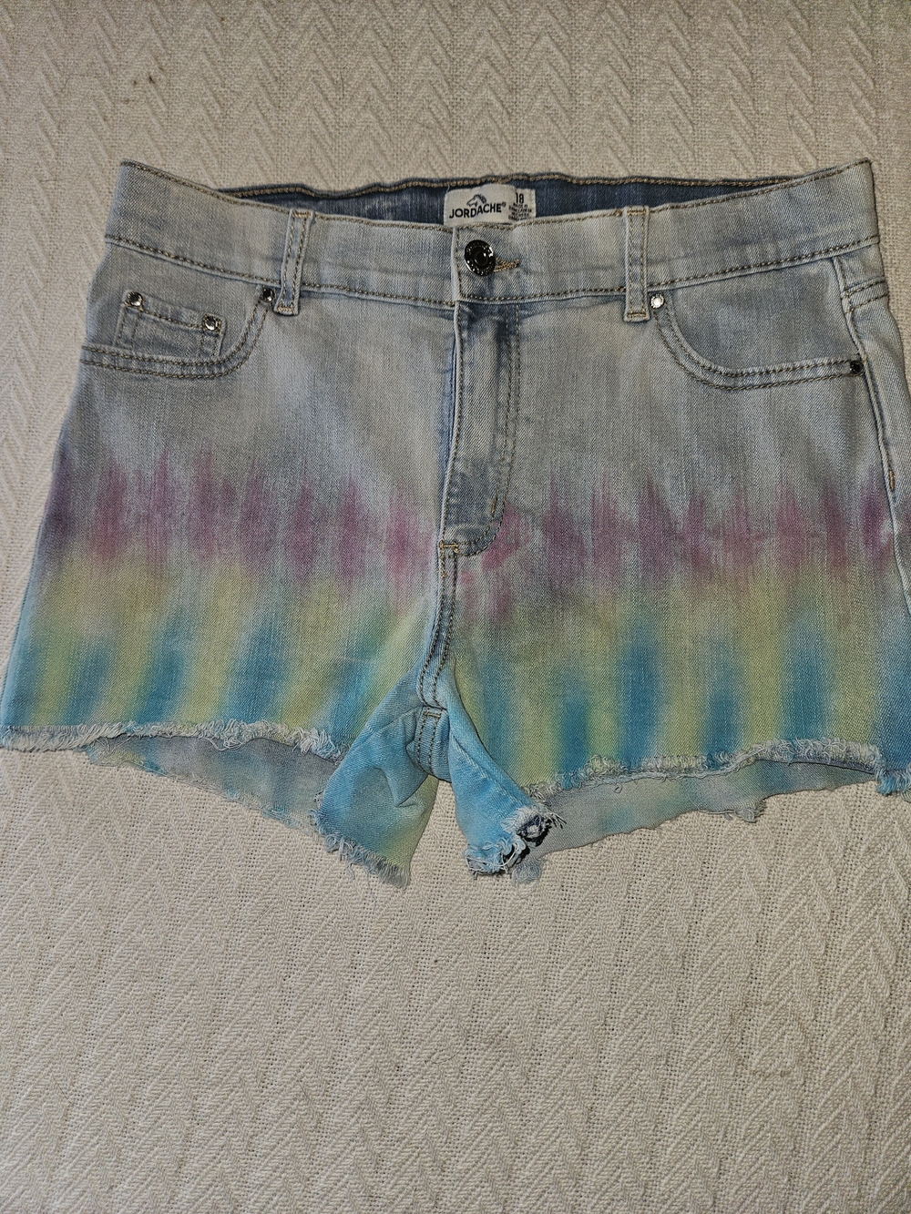 Jordache Girls Tie-Dye Denim Shorts - Pastel Blue & Multicolor